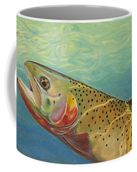 Wall Art Coffee Mug featuring the painting Yellowstone Cut Takes a Salmon Fly by Robert Corsetti
