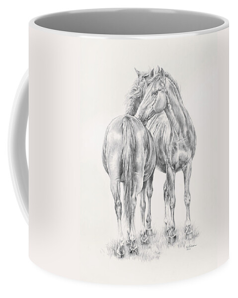Horses Coffee Mug featuring the drawing You Scratch My Back I'll Scratch Yours by Kim Lockman
