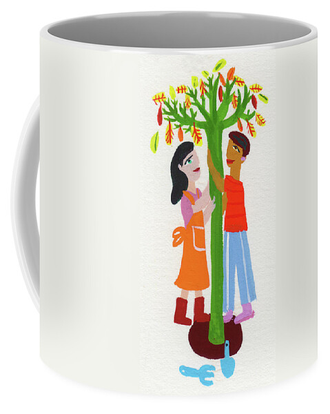 20-29 Years Coffee Mug featuring the photograph Young Couple Planting Tree Together by Ikon Ikon Images