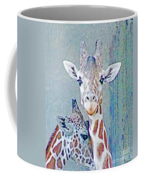 Giraffe Coffee Mug featuring the digital art Young giraffes by Lizi Beard-Ward