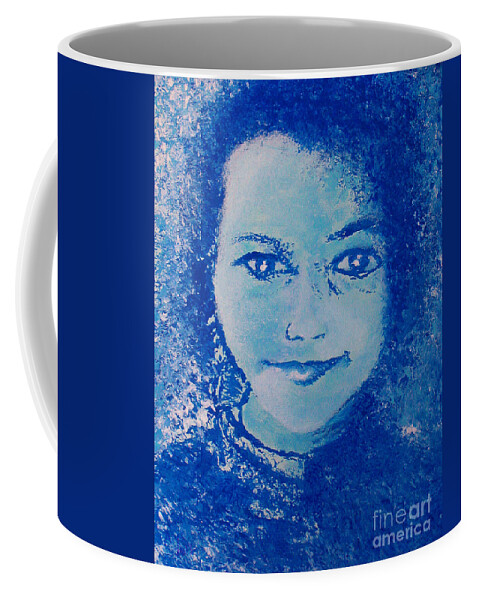 Girl Coffee Mug featuring the painting Young Girl In Blue by Alys Caviness-Gober
