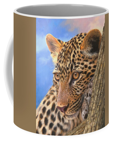 Leopard Coffee Mug featuring the painting Young Leopard by David Stribbling