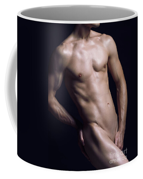 Man Coffee Mug featuring the photograph Young nude man slim fit body by Maxim Images Exquisite Prints