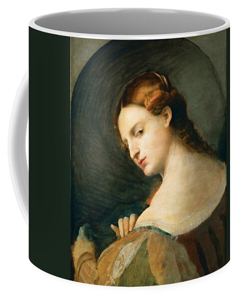 Palma Vecchio Coffee Mug featuring the painting Young Woman in Profile by Palma Vecchio