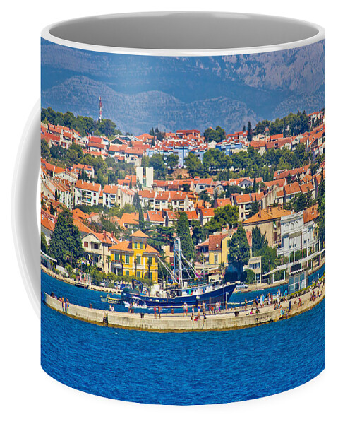 Croatia Coffee Mug featuring the photograph Zadar waterfront sea organs view by Brch Photography