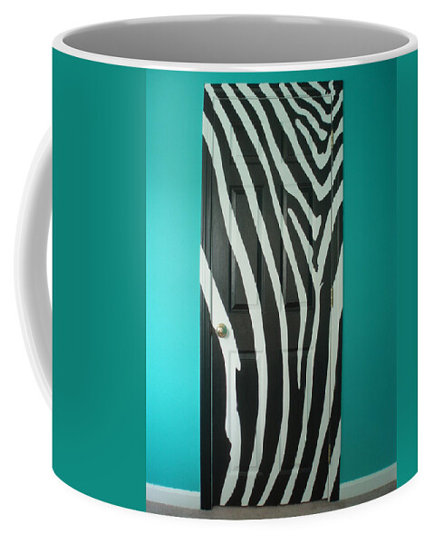 Op Art Coffee Mug featuring the painting Zebra Stripe Mural - Door Number 1 by Sean Connolly