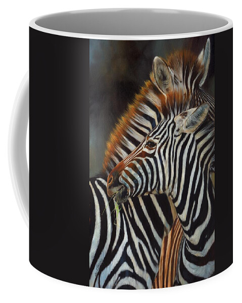Zebra Coffee Mug featuring the painting Zebras by David Stribbling