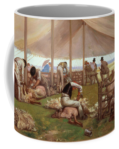 The Coffee Mug featuring the painting The Sheep Shearing Match by Eyre Crowe