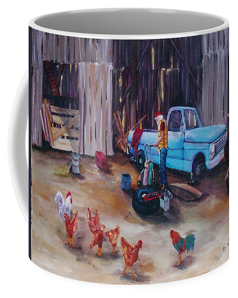Gail Daley Coffee Mug featuring the painting Flat Tire #3 by Gail Daley