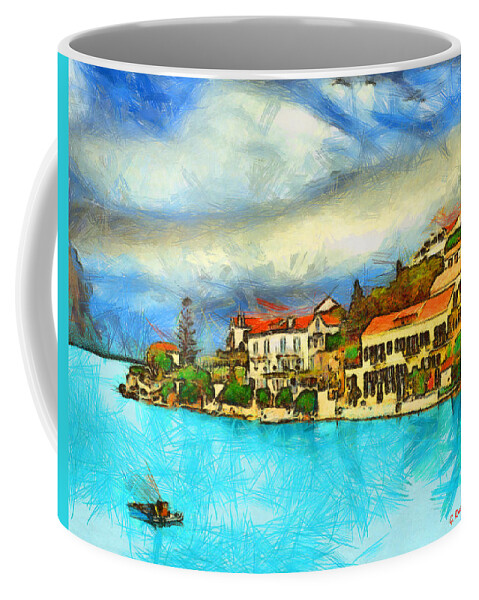 Rossidis Coffee Mug featuring the painting Kefalonia Fiscardo #2 by George Rossidis