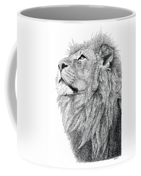 Lion Coffee Mug featuring the drawing Lion #1 by Scott Woyak