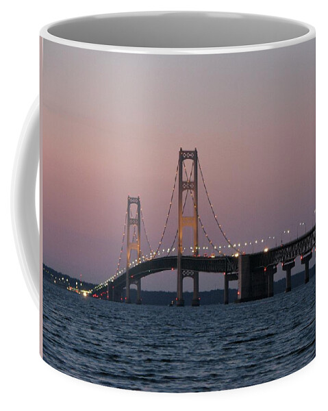 Mackinac Bridge Coffee Mug featuring the photograph Mackinac Bridge at Dusk by Keith Stokes