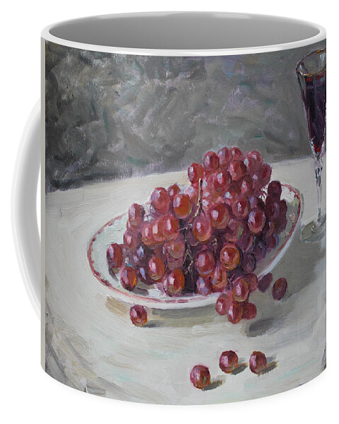 Grapes Coffee Mug featuring the painting Red Grapes by Ylli Haruni