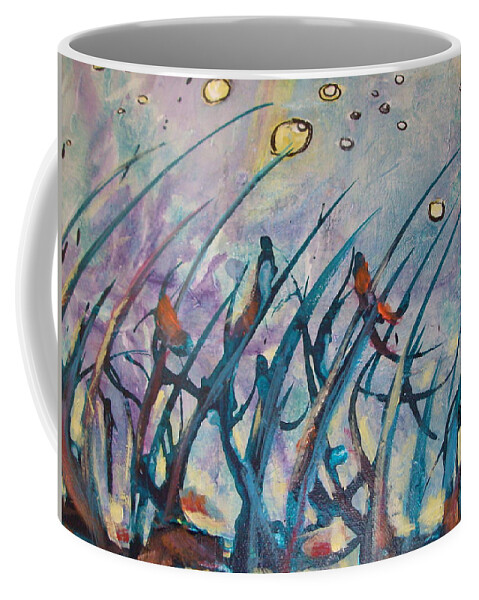Abstract Coffee Mug featuring the painting Singing Crickets #1 by Francine Ethier