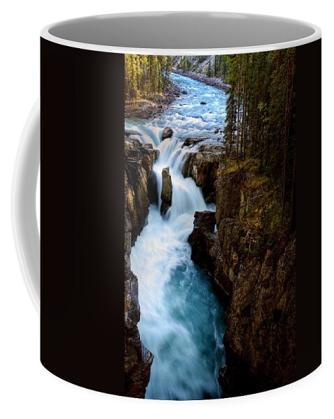 Gorge Coffee Mug featuring the digital art Sunwapta Falls in Jasper National Park #1 by Mark Duffy