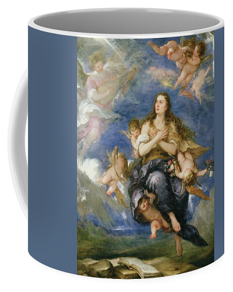 The Assumption Of Mary Magdalene (oil On Canvas) Putti; Cherub; Angel; Book; Lute; Ascension; Angel Coffee Mug featuring the painting The Assumption of Mary Magdalene by Jose Antolinez