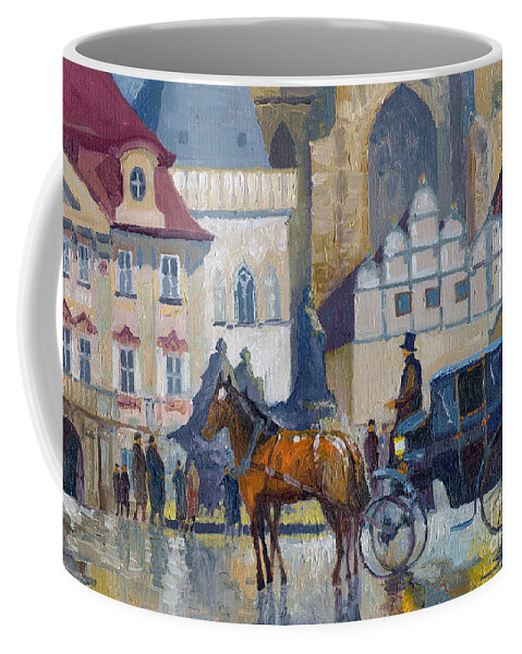 Oil On Canvas Coffee Mug featuring the painting Prague Old Town Square 01 by Yuriy Shevchuk