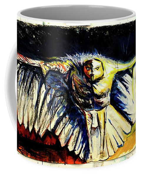 Owl Coffee Mug featuring the painting 2 Sides 2 Peace by John Gholson