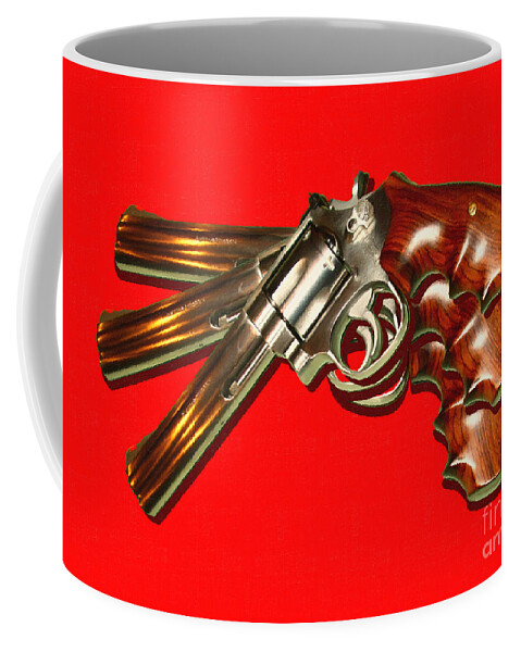 Gun Coffee Mug featuring the photograph 357 Magnum - Painterly - Red by Wingsdomain Art and Photography