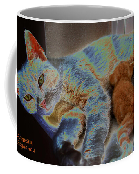 Augusta Stylianou Coffee Mug featuring the digital art Cat Maternity #3 by Augusta Stylianou