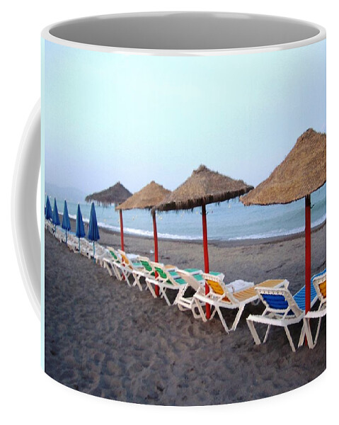 Umbrella Coffee Mug featuring the photograph Beach Umbrellas and Chairs Costa Del Sol Spain #9 by John Shiron