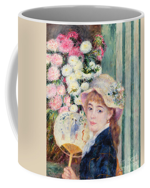 A French Girl With A Fan Coffee Mug featuring the painting A French Girl with a Fan by Pierre Auguste Renoir