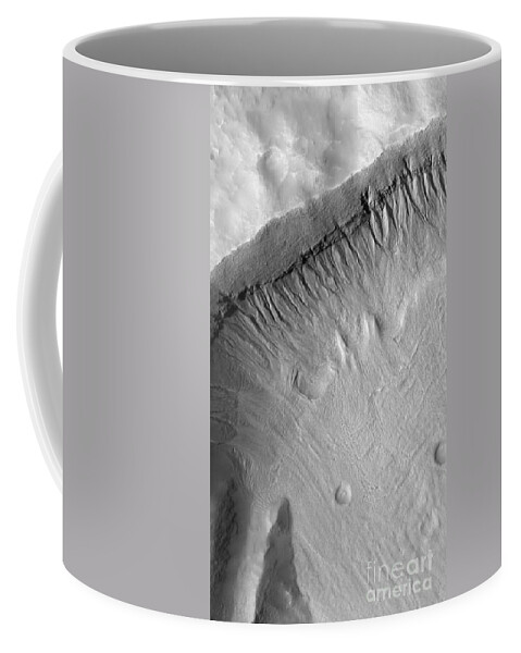 Rock Coffee Mug featuring the photograph A Gullied Crater Wall In The Terra by Stocktrek Images