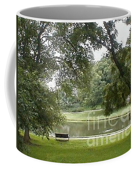 Bench Coffee Mug featuring the photograph A Quiet Place by Vonda Lawson-Rosa
