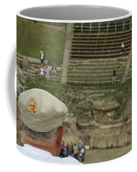 Taormina Coffee Mug featuring the photograph A Tourist and the Ancient Theater of Taormina by Donato Iannuzzi