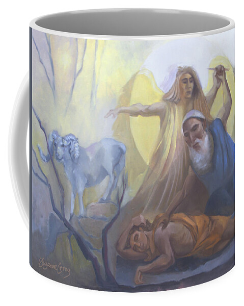 Chumash Coffee Mug featuring the painting Abraham and Issac Test of Abraham by Suzanne Giuriati Cerny