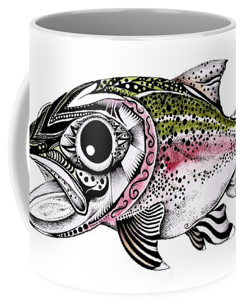 Rainbow Trout Coffee Mug featuring the painting Abstract Alaskan Rainbow Trout by J Vincent Scarpace