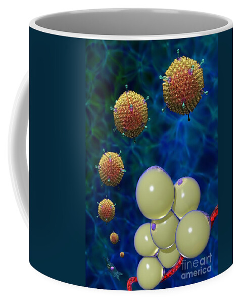 36 Coffee Mug featuring the digital art Adenovirus 36 and Fat Cells by Russell Kightley