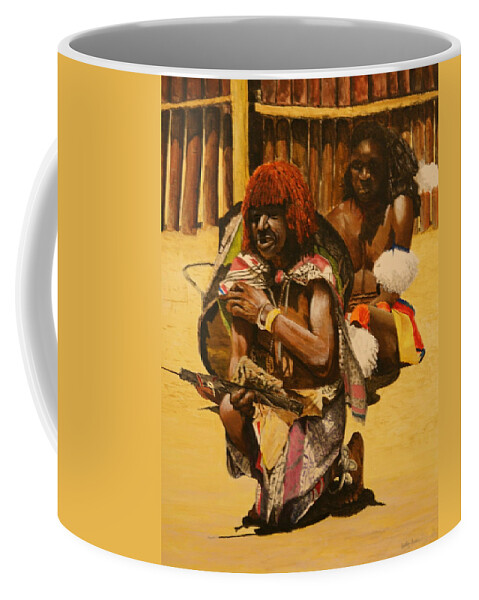 Africa Coffee Mug featuring the painting African men by Betty-Anne McDonald