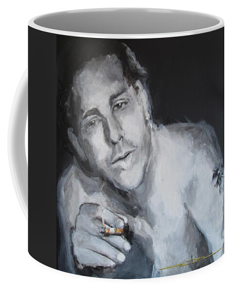 Mickey Rourke Coffee Mug featuring the drawing After the Fight- Into the Night by Eric Dee