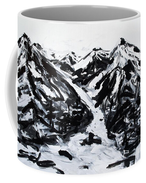 Mixed Media Painting Coffee Mug featuring the painting Alps Black And White Painting by Lidija Ivanek - SiLa