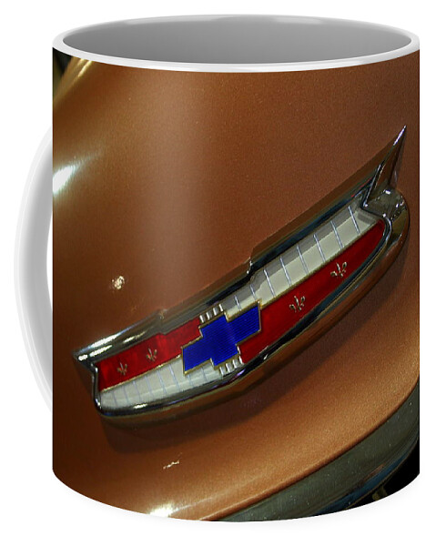 Chevrolet Coffee Mug featuring the photograph Chevrolet Hood Emblem by Toni Hopper