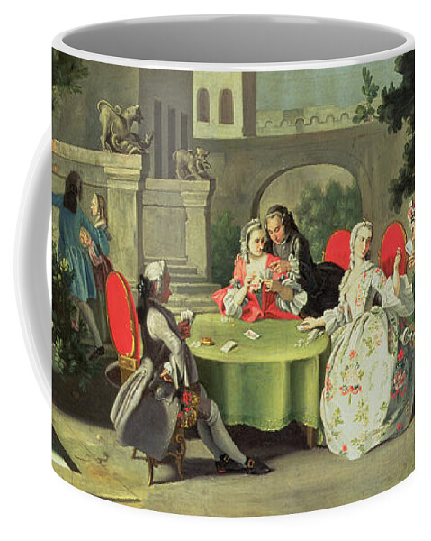 Terrace; Frock Coat; Messenger ;couple; Fig; Neopolitan Coffee Mug featuring the painting An Ornamental Garden with Elegant Figures Seated Around a Card Table by Filippo Falciatore