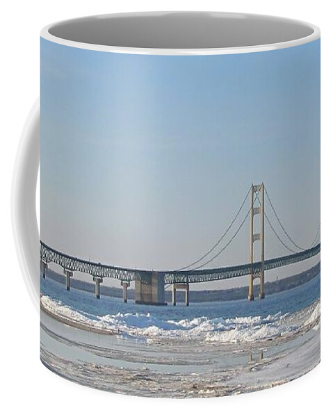 Mackinac Bridge Coffee Mug featuring the photograph April At Mackinac by Keith Stokes