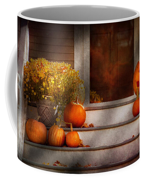 Autumn Coffee Mug featuring the photograph Autumn - Halloween - We're all happy to see you by Mike Savad