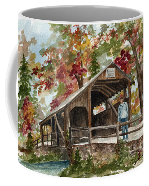 Covered Bridge Coffee Mug featuring the painting Autumn in Knoebels Grove by Nancy Patterson