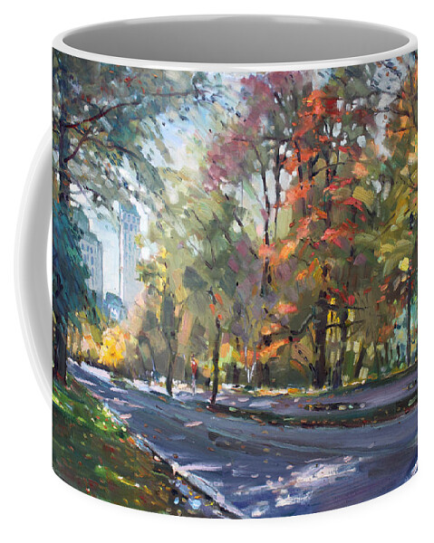 Niagara Falls Coffee Mug featuring the painting Autumn in Niagara Falls Park by Ylli Haruni