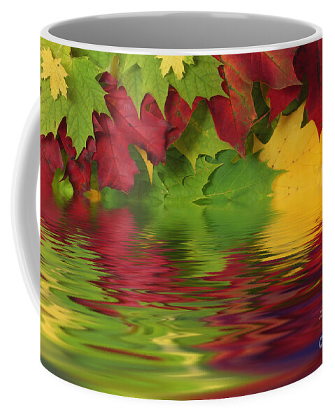 Leaves Coffee Mug featuring the photograph Autumn leaves in water with reflection by Simon Bratt