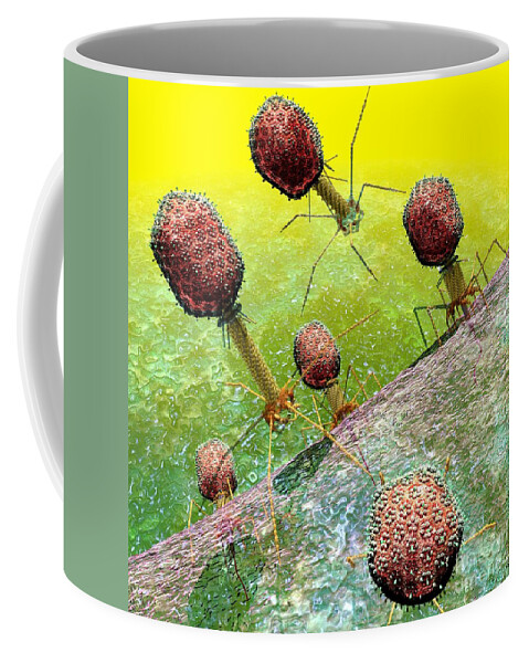 Bacteria Coffee Mug featuring the digital art Bacteriophage T4 virus group 2 by Russell Kightley