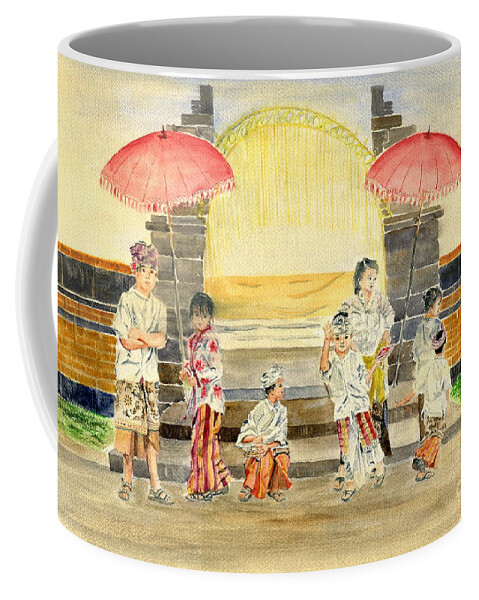 Balinese Children Coffee Mug featuring the painting Balinese Children in Traditional Clothing by Melly Terpening