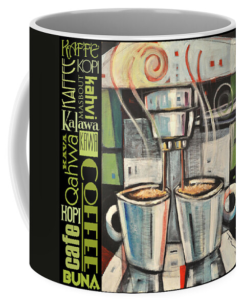 Coffee Coffee Mug featuring the painting Barista coffee languages poster by Tim Nyberg