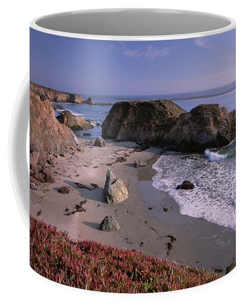 00174586 Coffee Mug featuring the photograph Beach Near San Simeon Creek With Ice by Tim Fitzharris