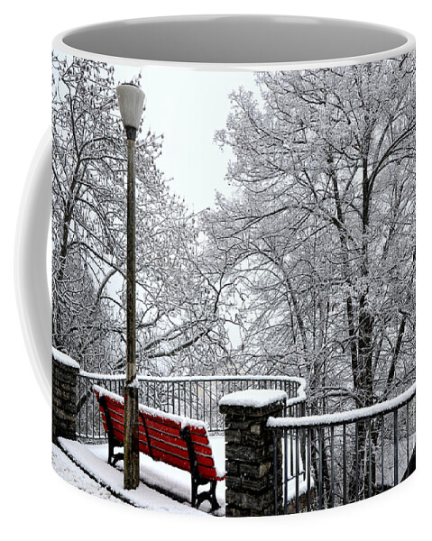 Bench Coffee Mug featuring the photograph Bench with snow by Mats Silvan