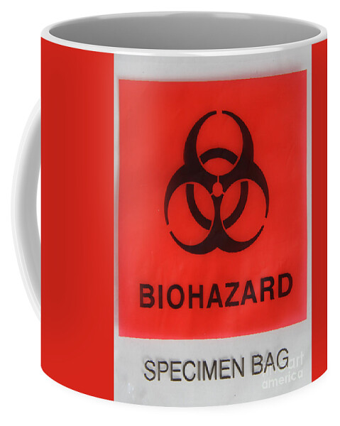 Bag Coffee Mug featuring the photograph Biohazard Warning On Specimen Bag by Photo Researchers, Inc.