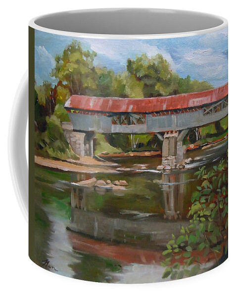 White Mountain Region Coffee Mug featuring the painting Blair Bridge Campton New Hampshire by Nancy Griswold