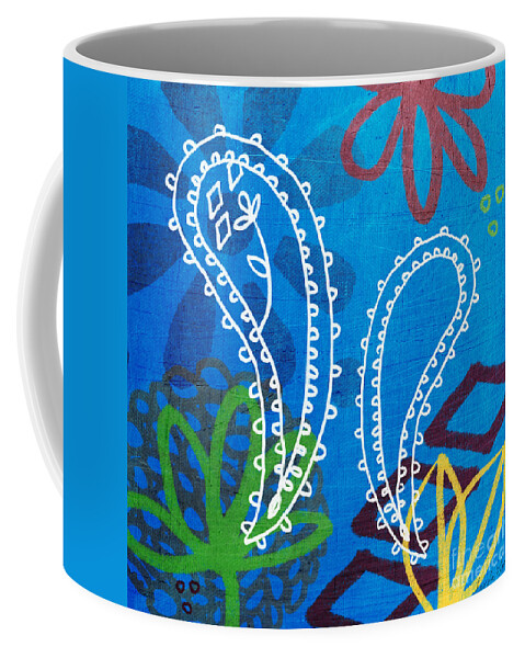 Paisley Coffee Mug featuring the painting Blue Paisley Garden by Linda Woods
